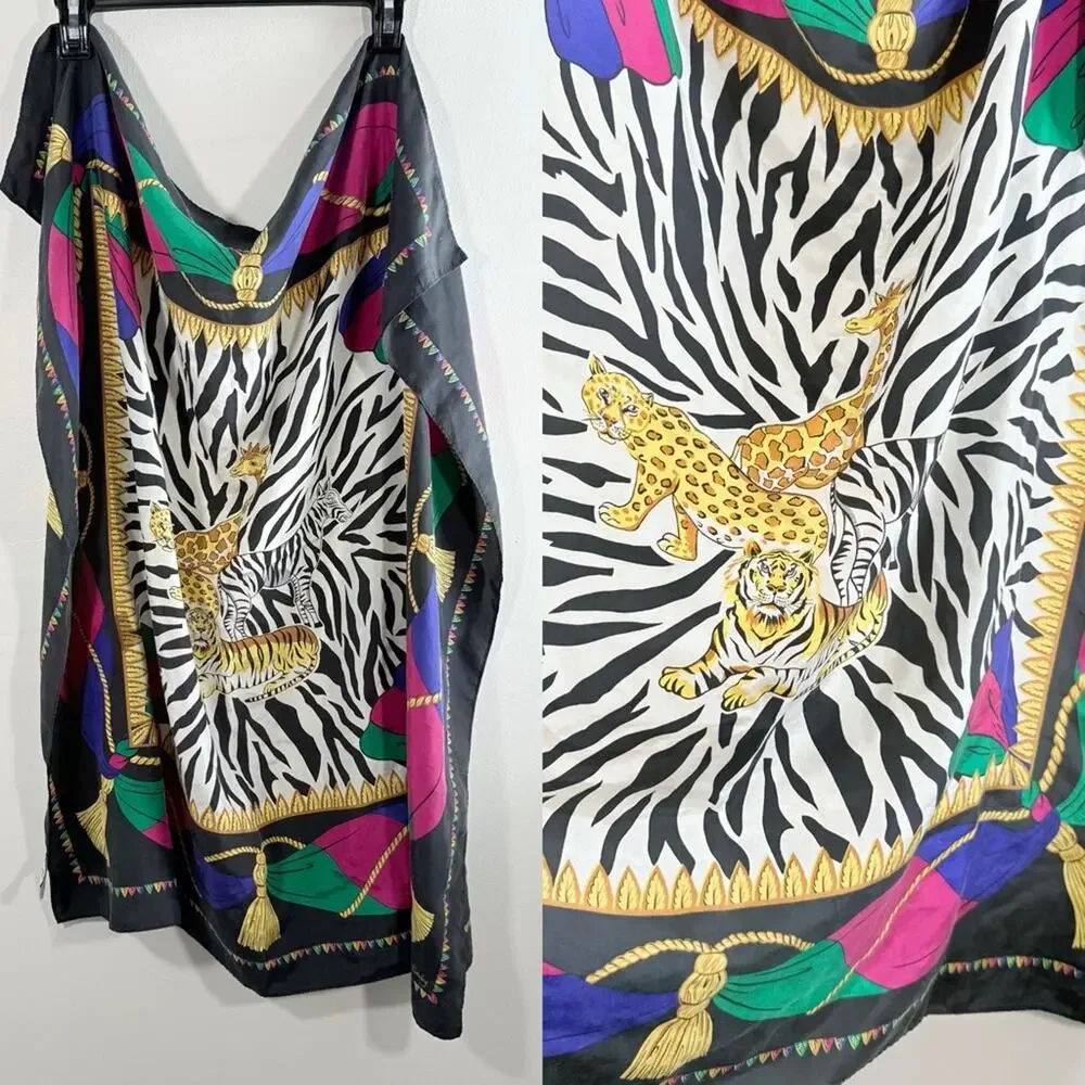 Vintage Diane Von Furstenberg 100% Silk 80s 90s Animal Print Square Scarf